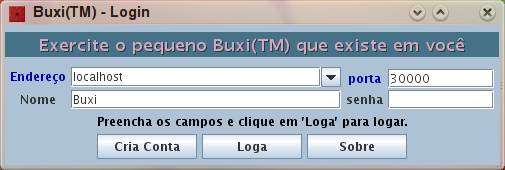 Screenshot da janela de login do jogo Buxi(TM), uma implementação de War/Risk